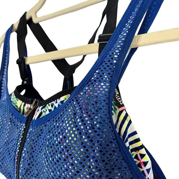 VSX Sport Victorias Secret Womens Blue Zip Front Mesh Wireless Padded Bra 34D - Picture 9 of 16